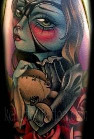 Brujita linda de color con patrón de tatuaje de juguete de conejo