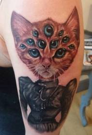 Ny skola storarm färg många ögon konstiga katt tatuering mönster