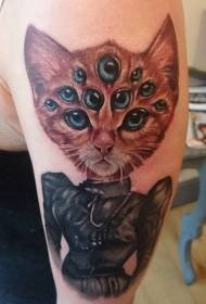 Ang bagong paaralan ng malaking braso ng kulay ng maraming mga mata ay kakaibang pattern ng tattoo ng pusa