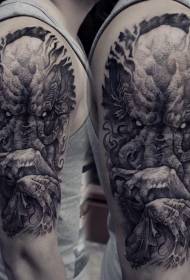 Μεγάλο μπράτσο ανατριχιαστικό μαύρο μοτίβο τατουάζ δαίμονας