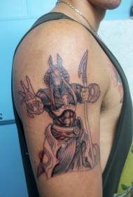 Arm enkel svartgrå Anubis gud tatoveringsmønster