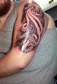 Спектакуларна илустрациска стил на голема рака, тетоважа на црни октоподи