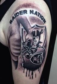 Big black gray style letter and shield tattoo pattern