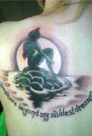 Zoo nkauj me mermaid thiab hnub poob rov qab tattoo qauv