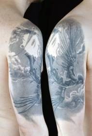 Grote arm cartoon Icarus en maan tattoo patroon