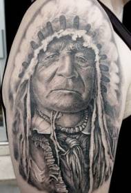 Big arm black gray Indian Matthew James portrait tattoo pattern