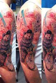 Velika ruka modernog stila šareno smiješno uzorak tetovaža bicikla medvjeda