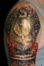 3D реалистична семейна значка с голяма ръка с модел златен орел и червен лъв татуировка
