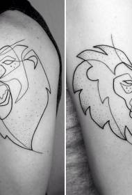 Arm minimalist black line lion head tattoo pattern