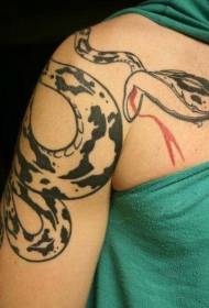 Shoulder black snake with red letter tattoo pattern