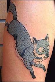 Cartoon blauwe vos grote arm tattoo patroon