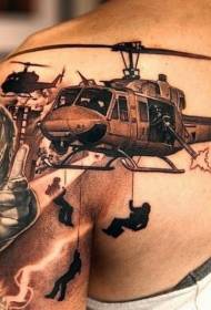 Oso errealista helikoptero militar gris beltza helikoptero tatuaje eredua