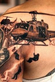 Trè reyalis nwa gri militè elikoptè tounen modèl tatoo