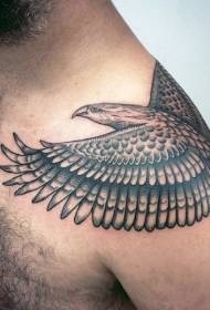 Shoulder old school black gray winged eagle tattoo pattern