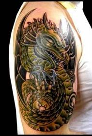 Old school velika ruka u boji crtani zmaj tetovaža uzorak