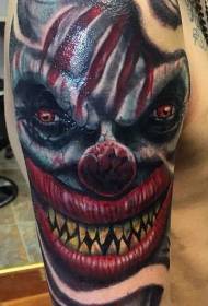 Rankos spalvos siaubo stiliaus velnio klouno veido tatuiruotės modelis