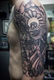 Cov kev cai dab qhuas dub loj lub ntsiab angel tattoo qauv