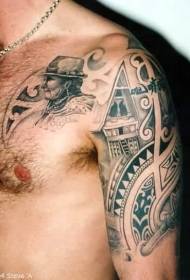 Umerii negri și arhitectura indiană cu model de tatuaj cu totem tribal