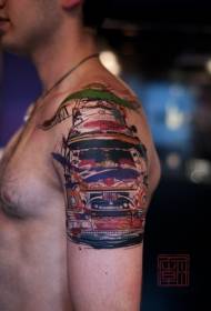 Неймовірний малюнок татуювання автомобіля в стилі акварель великої руки