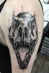 Modèle de tatouage de bras croisés de crâne de dinosaure noir de style croquis