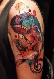 Хамелеон з великими руками кольору з візерунком татуювання лотоса