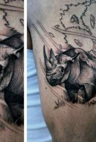 Modello di tatuaggio di vita selvaggia rinoceronte bianco e nero di grande braccio personalità