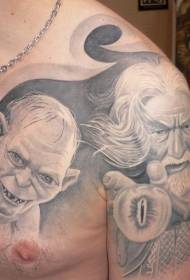 Mezza armatura Stordimento in bianco e nero Signore degli anelli personaggio ritratto modello tatuaggio