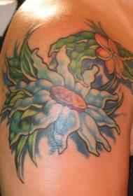 Hermoso patrón de tatuaxe de follas de flores azul