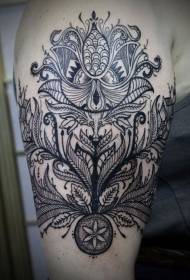 Pátrún tattoo ornáide bláth ornáide dearadh neamhghnách dubh lámh agus bán