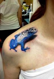 Красив реалистичен син отровен модел татуировка на жаба на рамото