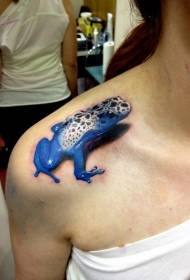 Beautiful realistic blue poisonous frog tattoo pattern on the shoulder
