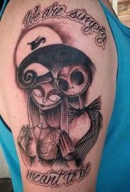 Big arm black gray style cartoon zombie bride character tattoo pattern