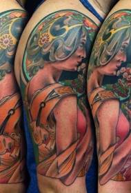 Узорак тетоваже прелепе жене илустриран стилом велике руке
