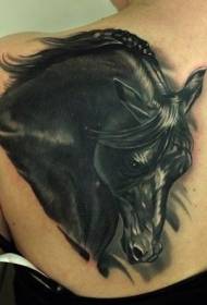 Patrún tattoo portráid dhubh capaill réalaíoch réadúil