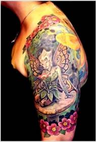 Плече, чудовий візерунок татуювання квітки казкового ельфа