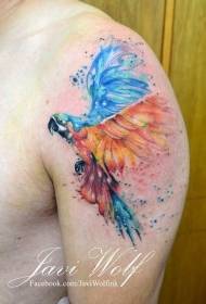 На рамену у облику акварела у облику летећег папагаја