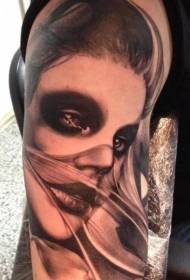 Brazo misterioso patrón de tatuaxe de retrato feminino de estilo gris negro