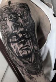 Retrat negre del gran diable patró de tatuatge de cap de llop
