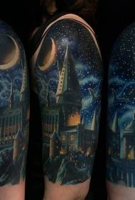 Большая рука красивый красочный звездный замок татуировки