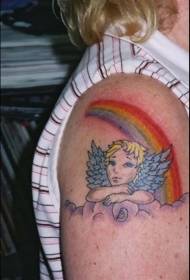 Плечо облаков радуги и маленький ангел татуировки