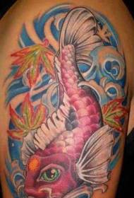 Velké červené světlé koi ryb tetování vzor