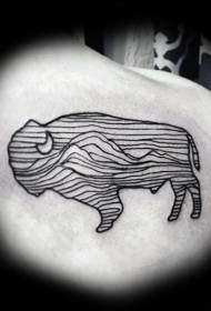 Back black line cow silhouette desert tattoo pattern