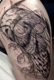 Grouss Arm schwaarz Linn Skizz Stil Owl Tattoo Muster