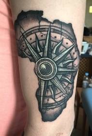 Iso käsivarsi veistämällä tyyli musta rikki kompassi tatuointi malli