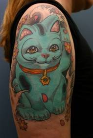 Stor arm underbar färgglad söt lycklig katt tatuering mönster