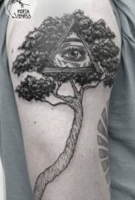 Большое черное большое дерево с загадочным рисунком татуировки глаз