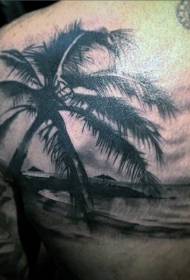 Spate peisaj cenușiu negru din spate cu model de tatuaj de palmier