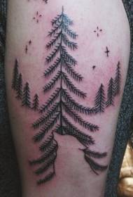 Liten arm enkel svart skog med stjerner og tatoveringsmønster for ulvesilhouette