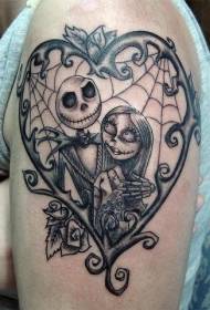 Sedikit romantis zombie hitam pola kartun tato berbentuk hati