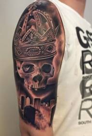 krah i madh kafkë stili realist me modelin e tatuazheve të kurorës dhe varrezave